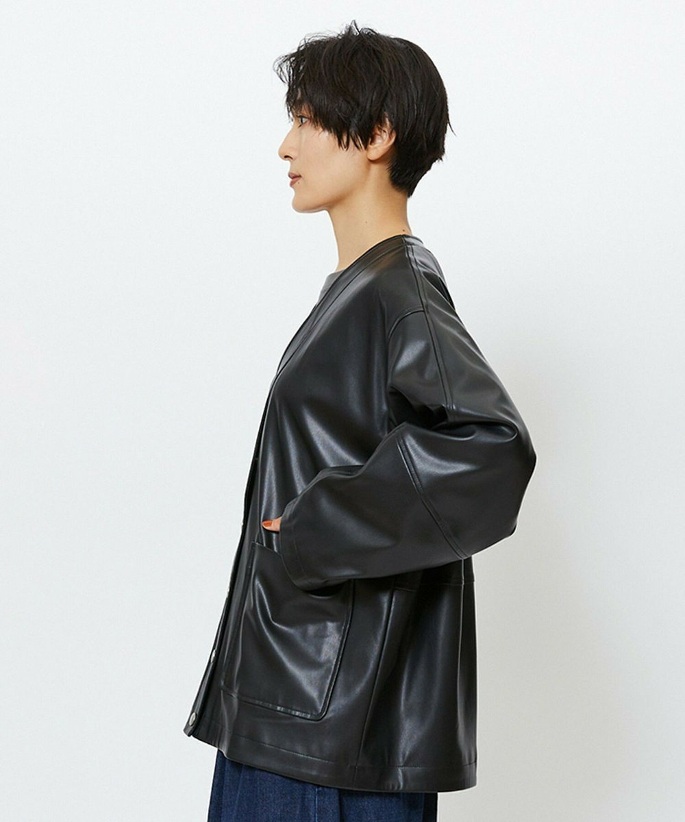 feerique feerique フェイクレザージャケット ブラック