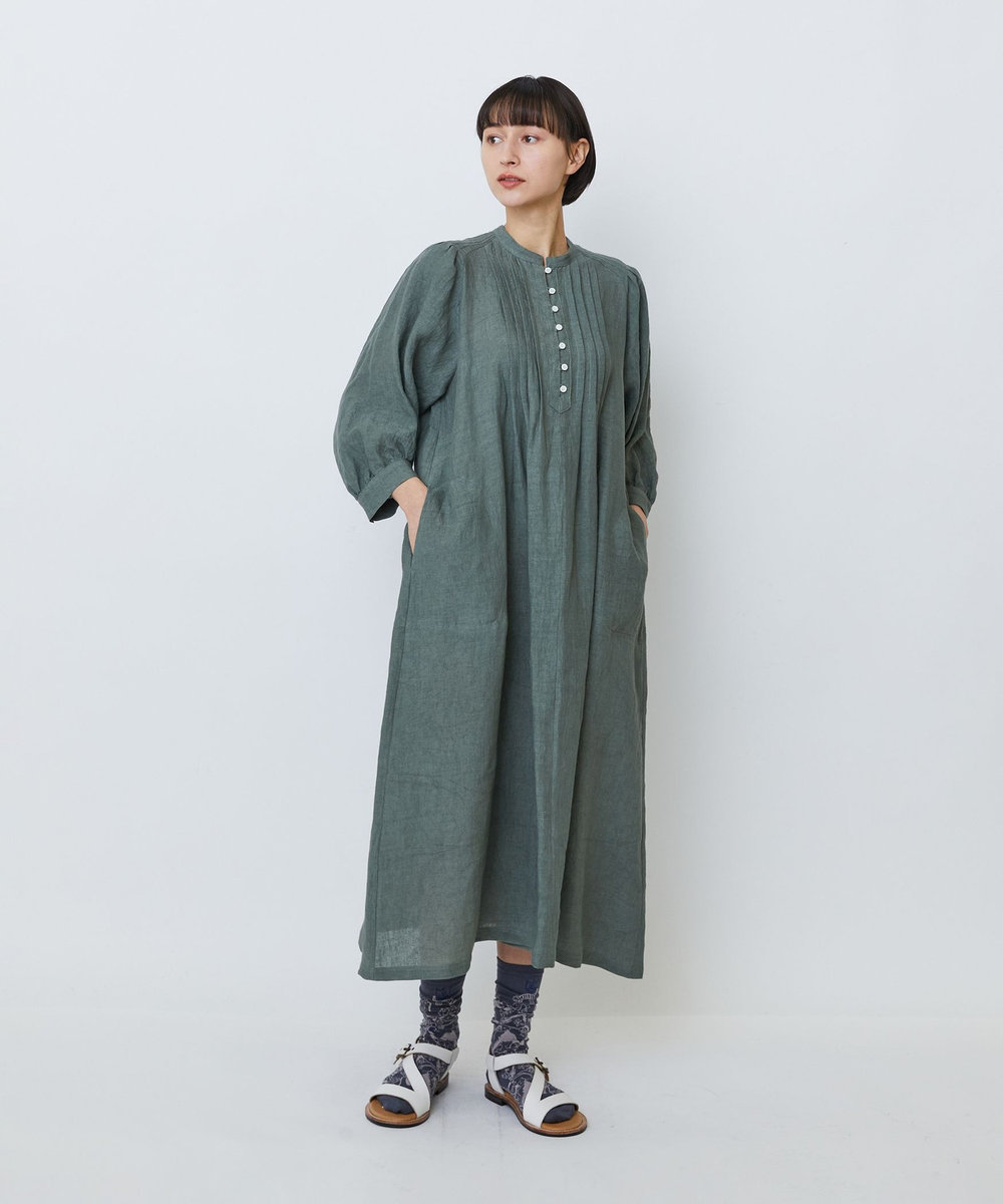 LOISIR グランジリネンタックディテールワンピース カーキ