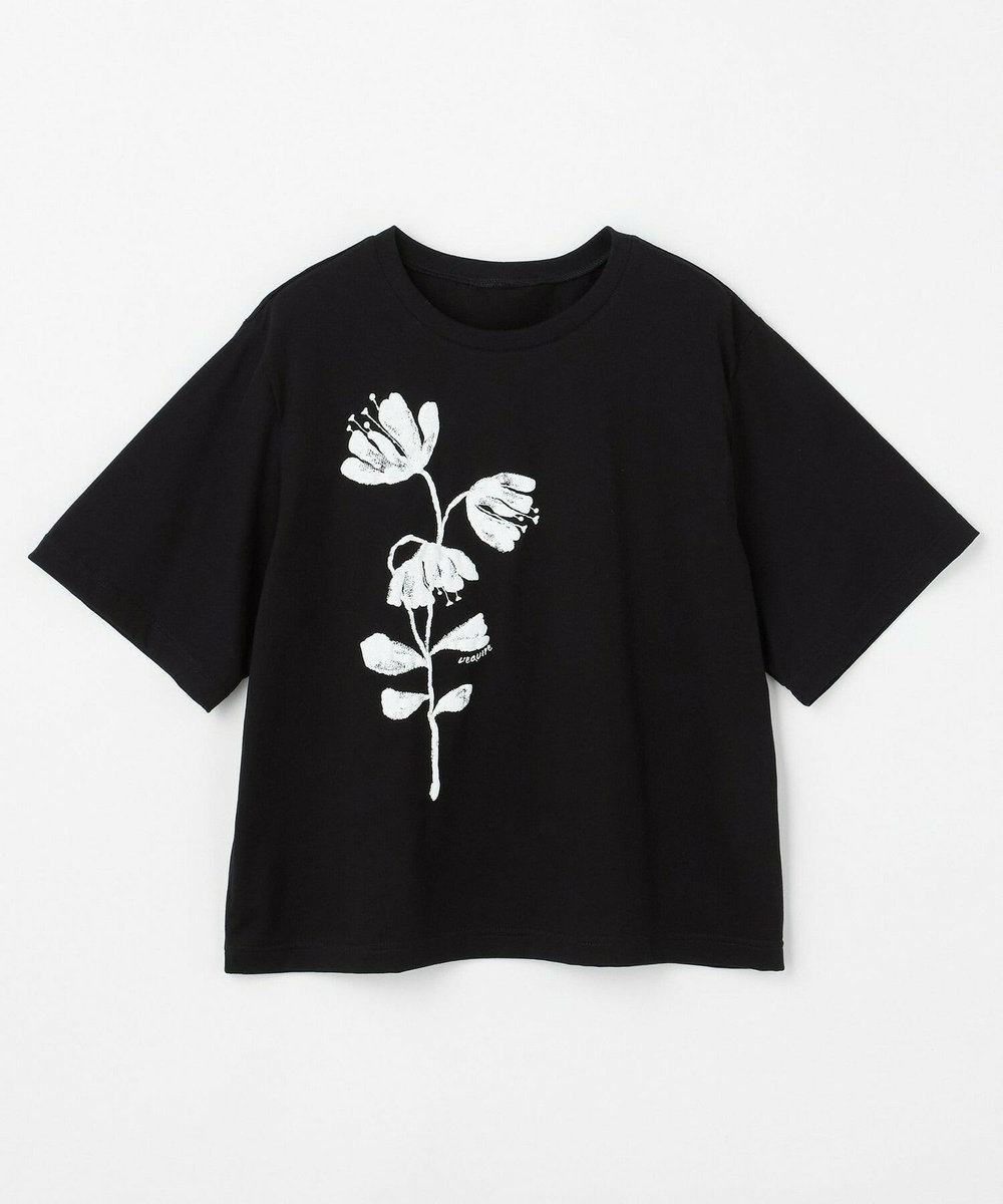 L'EQUIPE Lサイズ（大きいサイズ） 【大きいサイズ】フラワー顔料プリントTシャツ ブラック