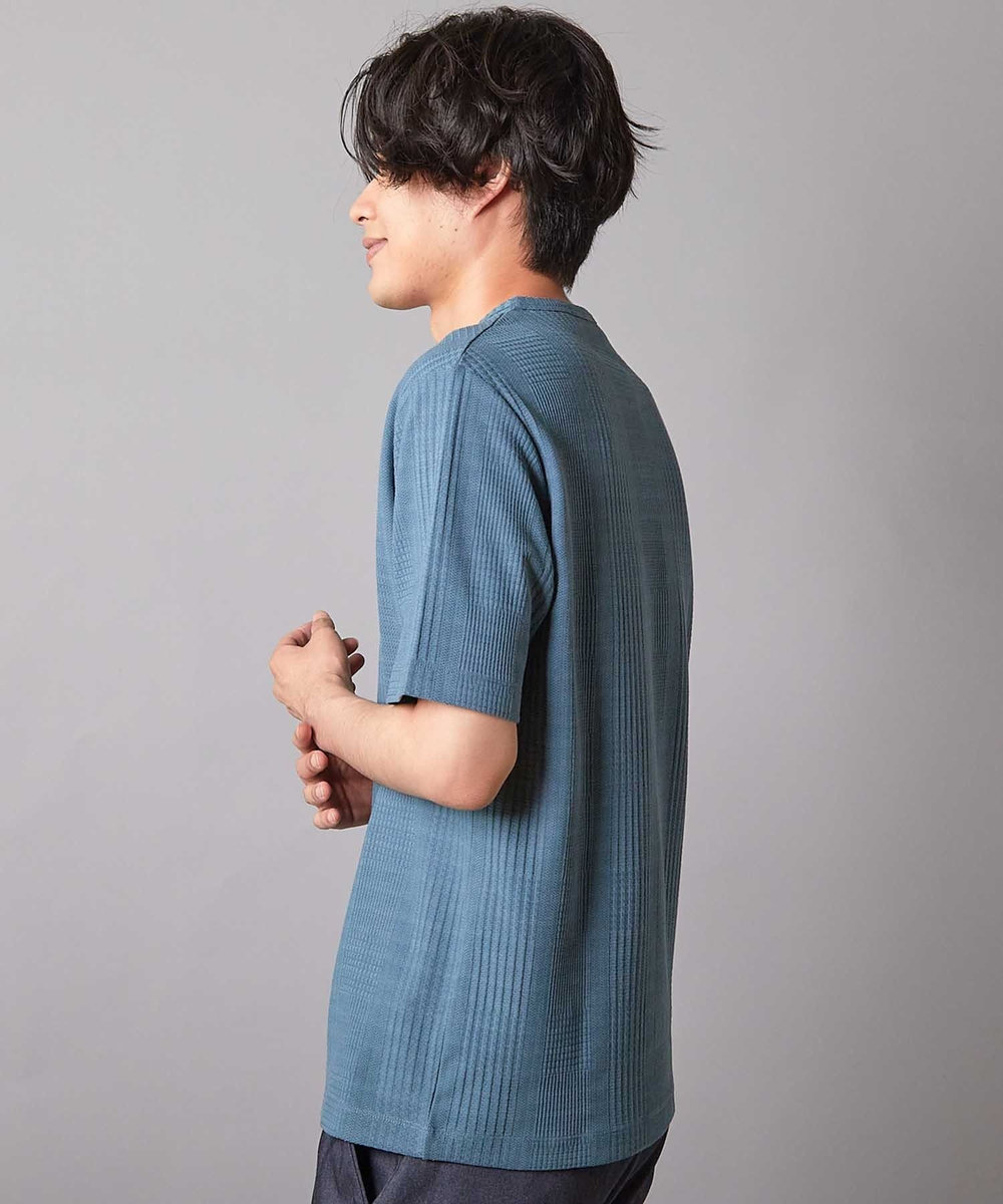UNION STATION リンクスジャガード キーネックTシャツ ブルー