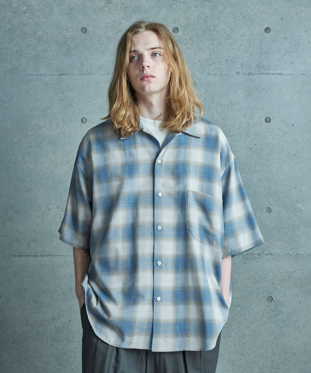 MEN'S BIGI シアーチェックビッグシルエットシャツ ブルー