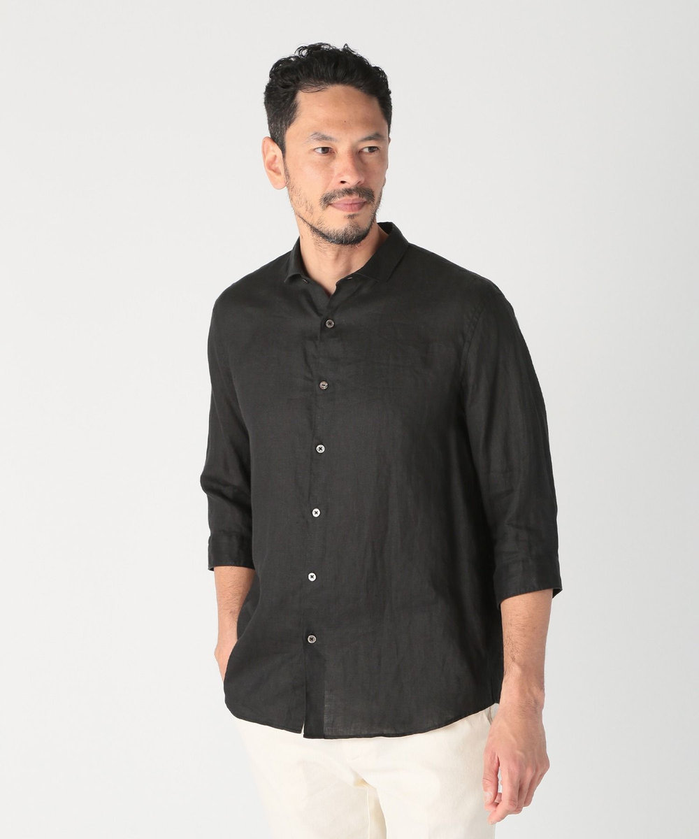 MEN'S BIGI NOVELTEX社リネン素材七分袖シャツ ブラック