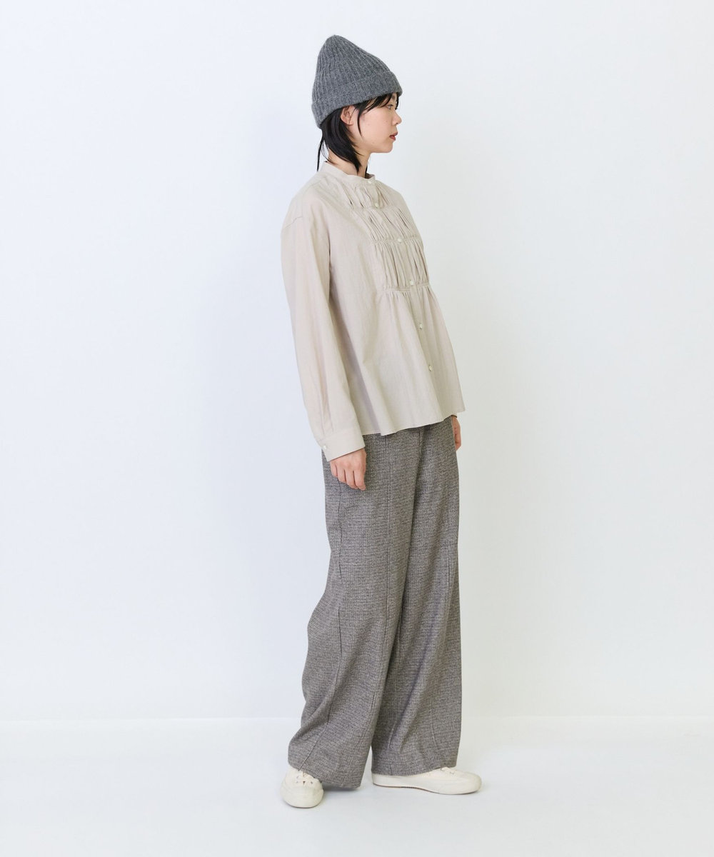 LOISIR コットンローンギャザーディテールブラウス ベージュ