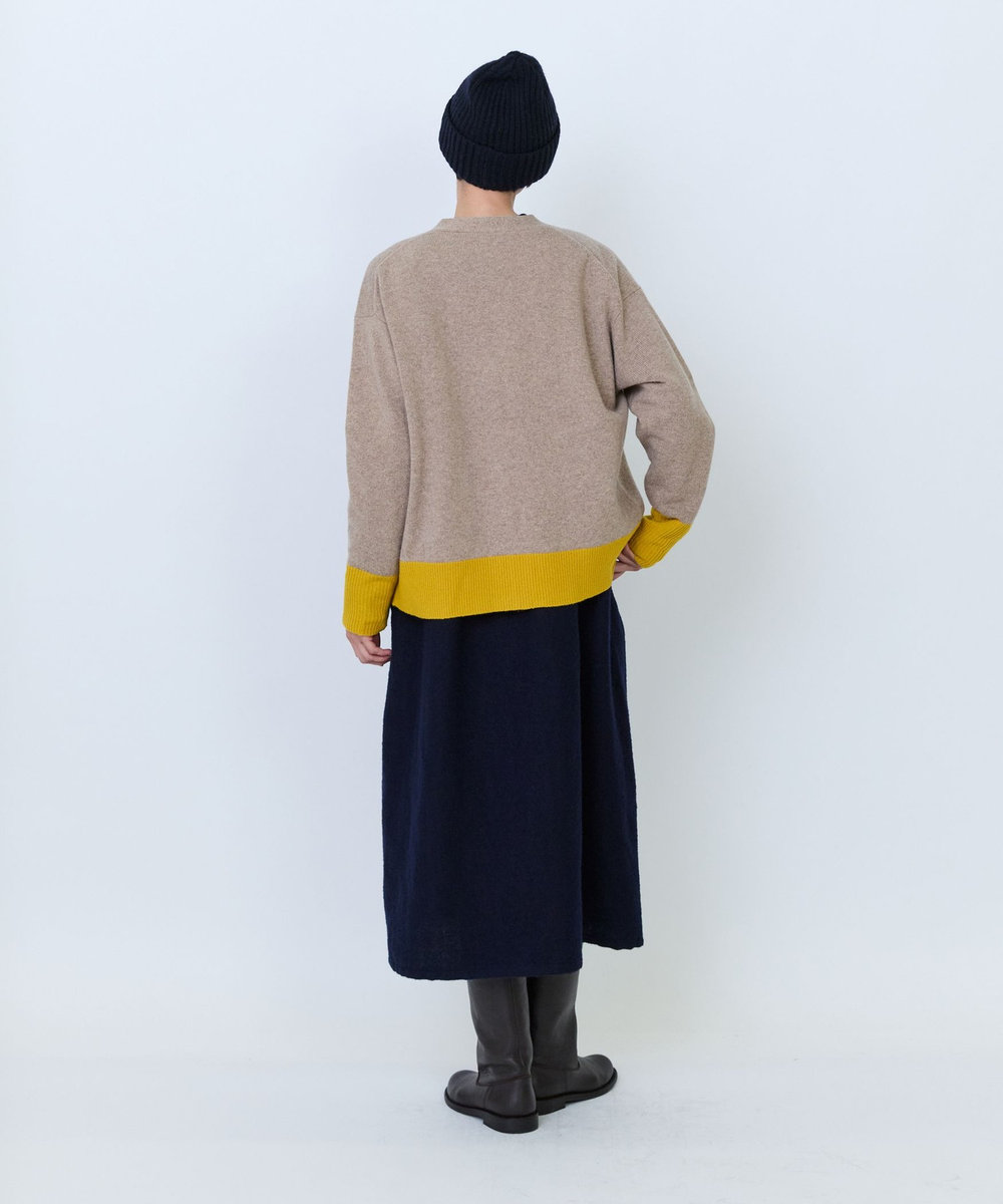 LOISIR ウール天竺配色カーディガン ベージュ