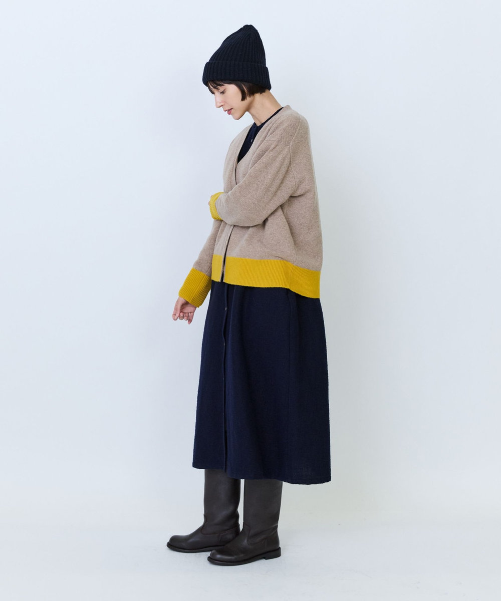 LOISIR ウール天竺配色カーディガン ベージュ