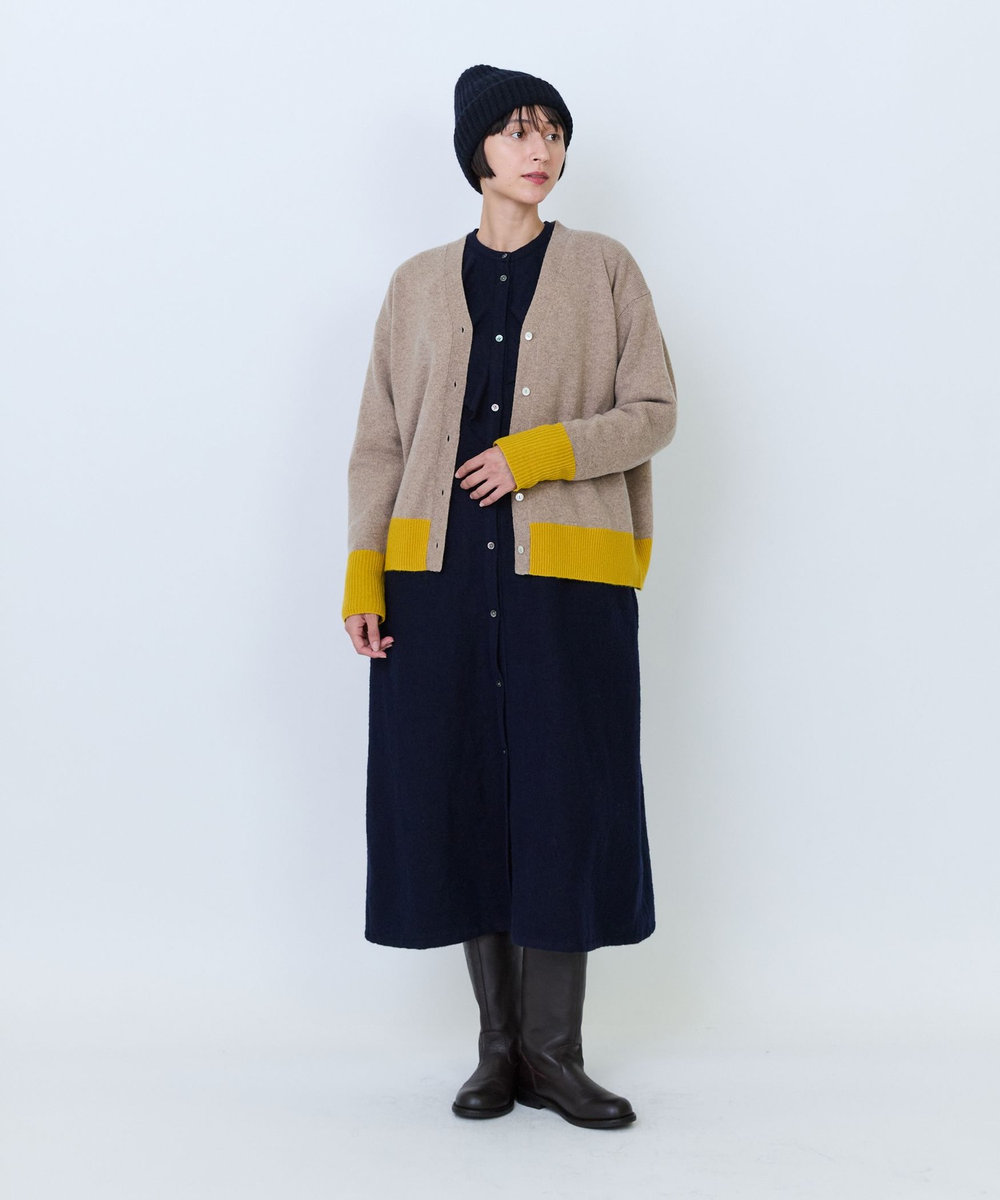 LOISIR ウール天竺配色カーディガン ベージュ