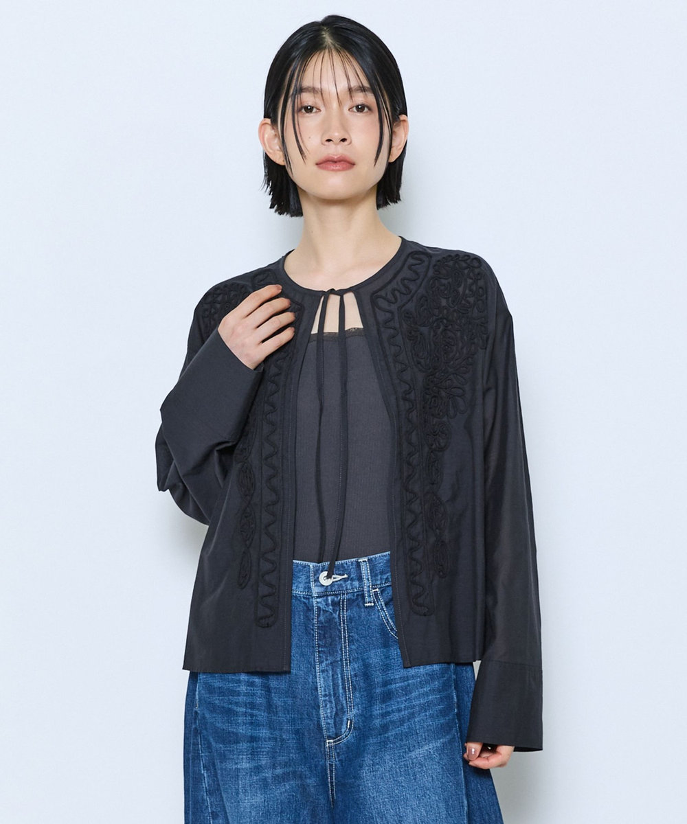 feerique feerique コード刺繍ブラウス ブラック