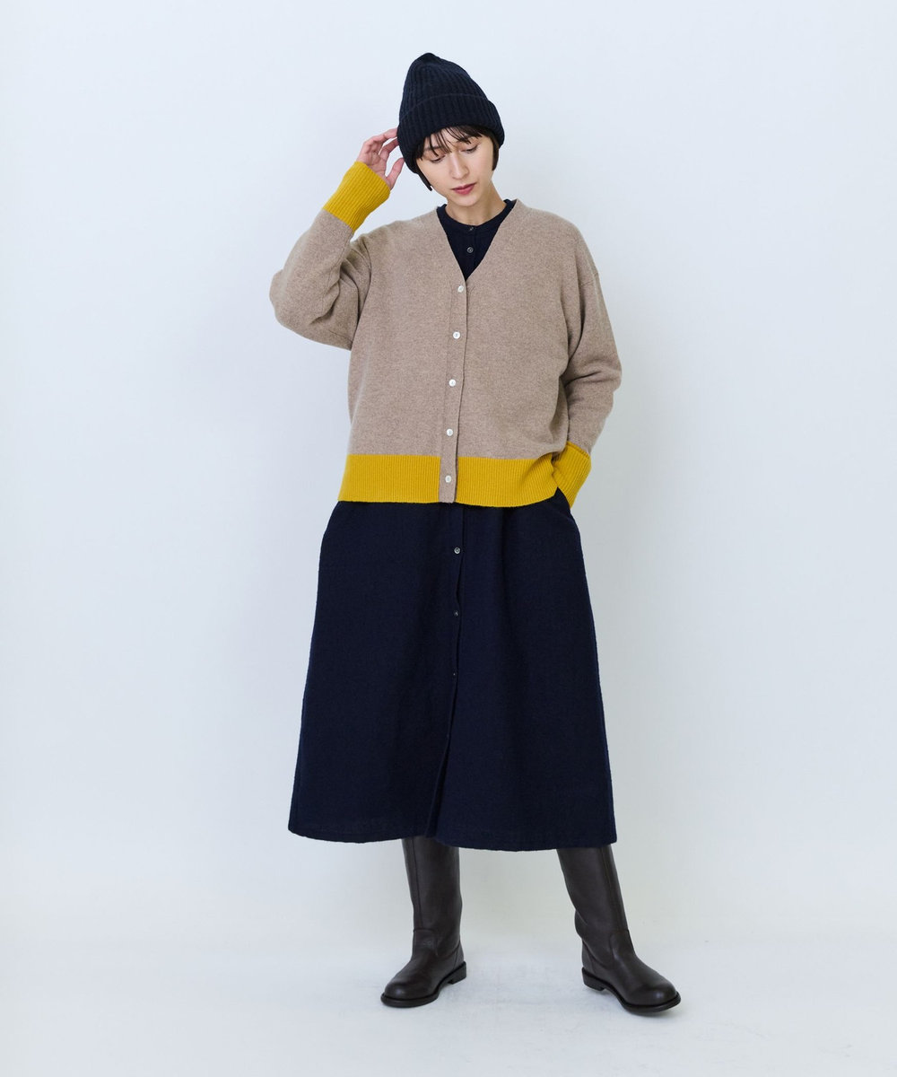LOISIR ウール天竺配色カーディガン ベージュ