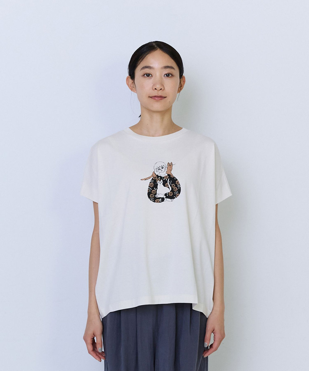 ADIEU TRISTESSE 【6月お気に入り登録ブランド内1位】杉本さなえさん コラボフレンチスリーブTシャツ アイボリー