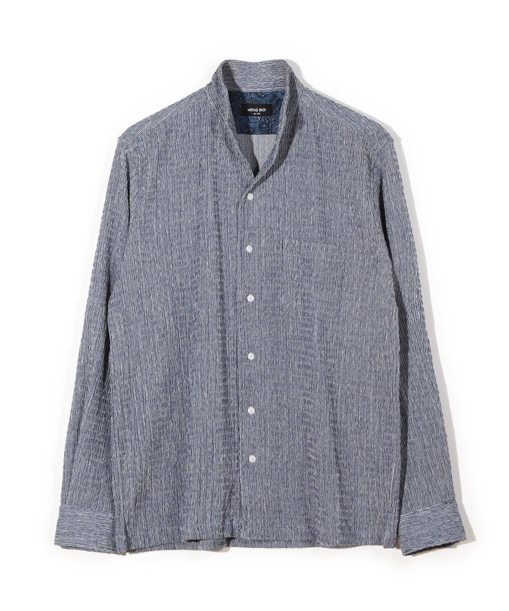 MEN'S BIGI シャーリング楊柳 シャツブルゾン＜ストレッチ＞ ネイビー