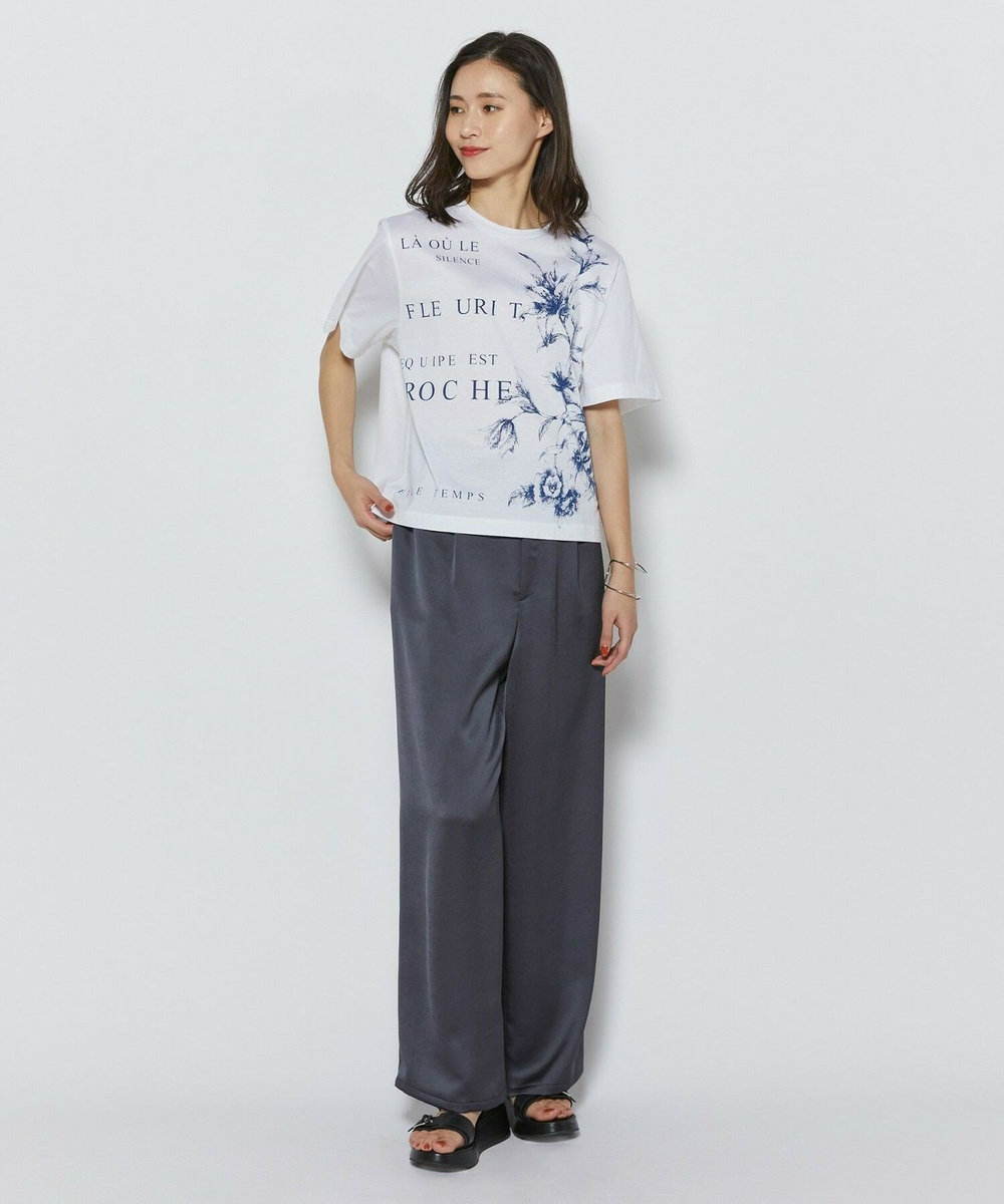 L'EQUIPE Lサイズ（大きいサイズ） 【大きいサイズ】60/2シルケット天竺フラワーロゴプリントTシャツ ホワイト