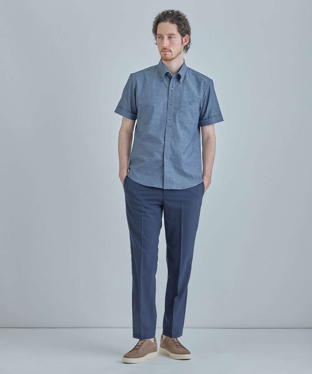 MEN'S BIGI 【COLE HAAN/コール ハーン】別注 サマーサイロフィルウールピンチェックパンツ＜通気性＞ ネイビー
