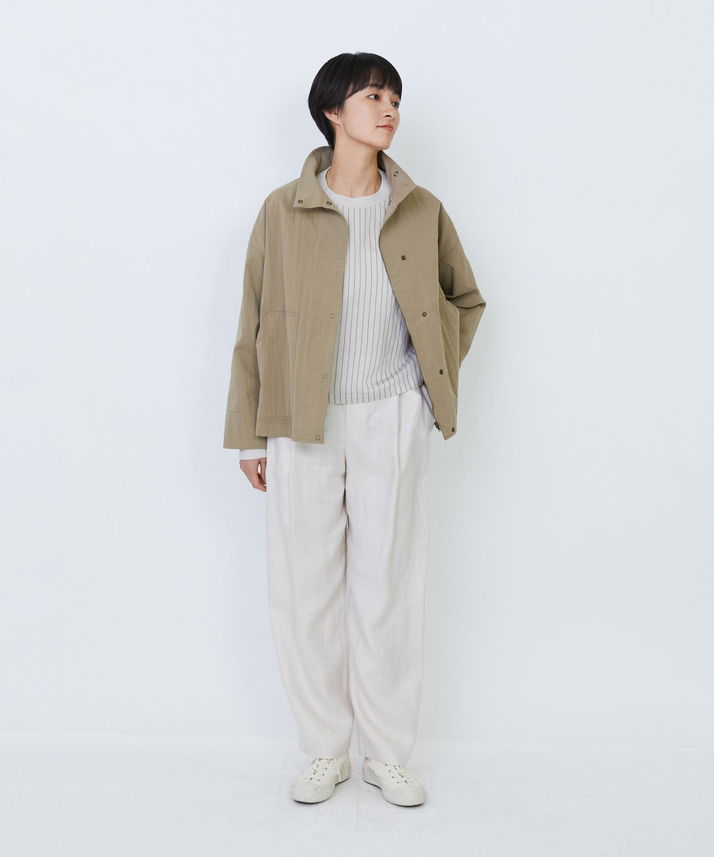LOISIR リネンツイルアジャスター付きテーパードパンツ ベージュ
