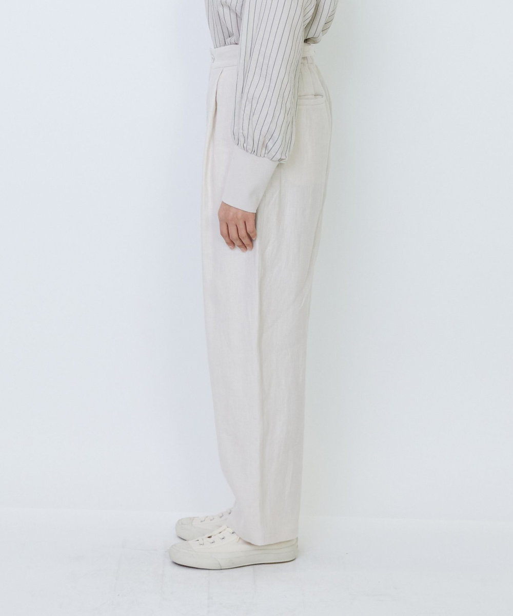 LOISIR リネンツイルアジャスター付きテーパードパンツ ベージュ