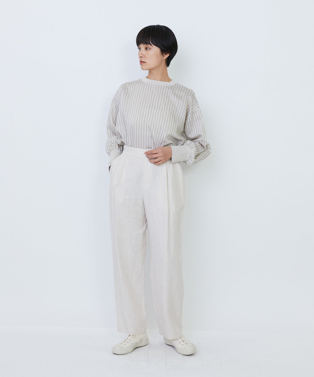 LOISIR リネンツイルアジャスター付きテーパードパンツ ベージュ