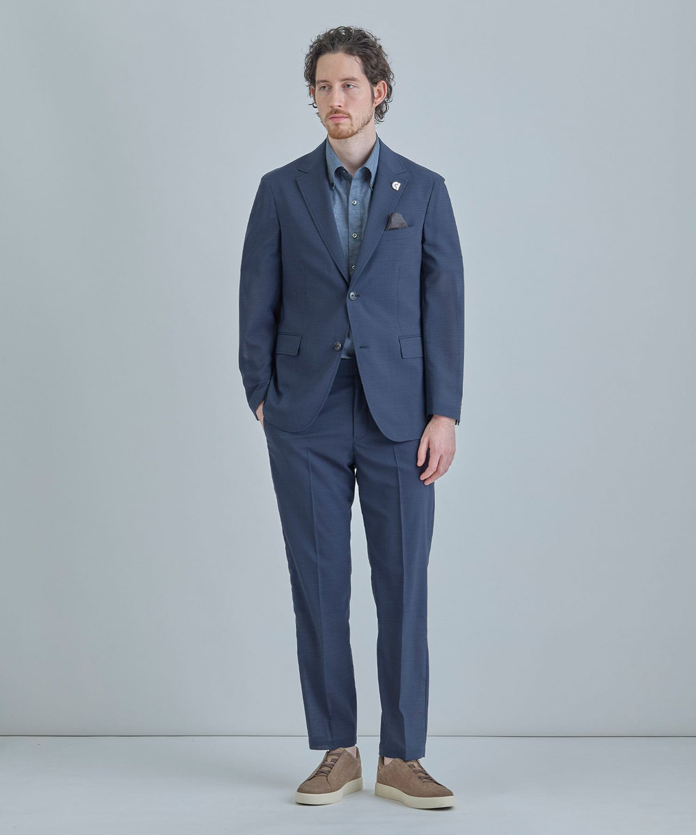 MEN'S BIGI 【COLE HAAN/コール ハーン】別注 サマーサイロフィルウールピンチェックパンツ＜通気性＞ ネイビー