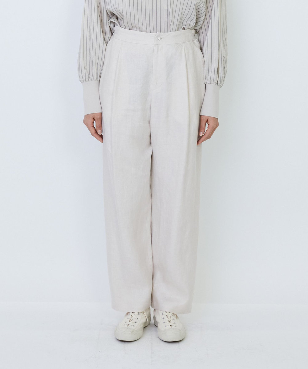 LOISIR リネンツイルアジャスター付きテーパードパンツ ベージュ