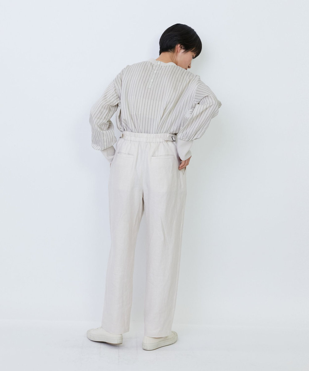 LOISIR リネンツイルアジャスター付きテーパードパンツ ベージュ