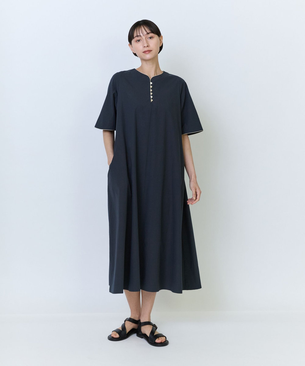 LOISIR コットンブロードAラインワンピース チャコールグレー