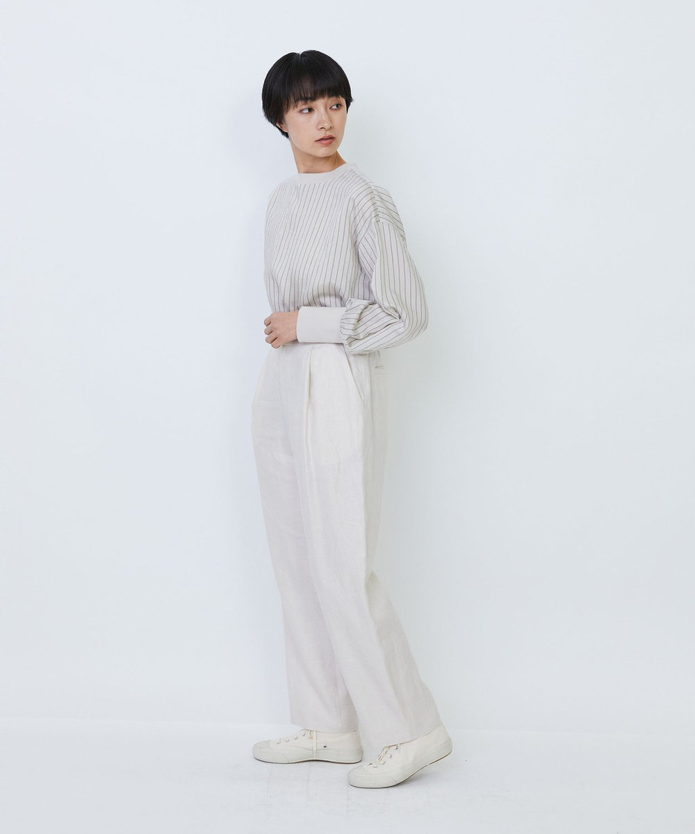 LOISIR リネンツイルアジャスター付きテーパードパンツ ベージュ