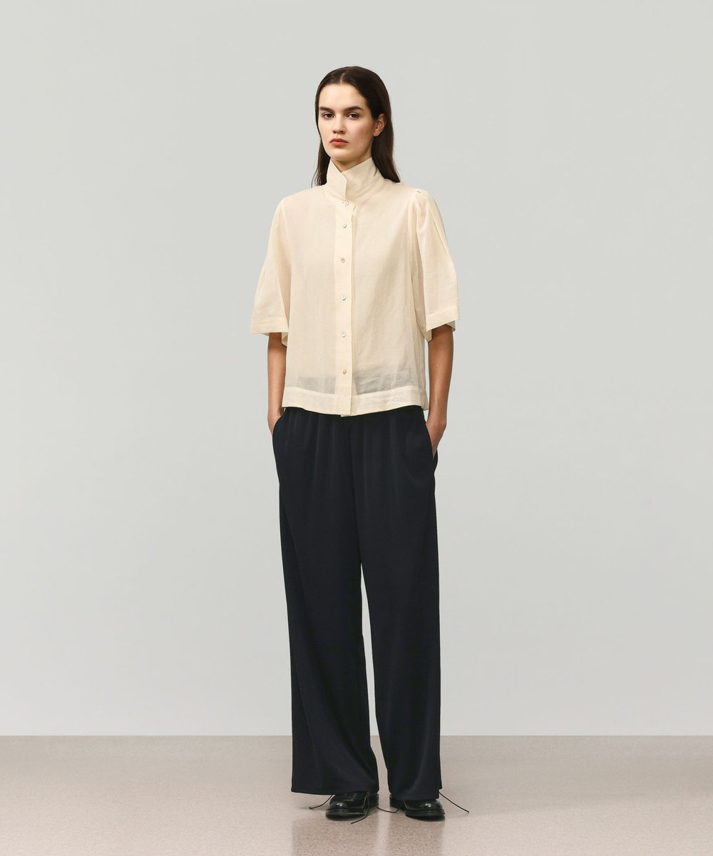 DÉPAREILLÉ COTTON VOILE SHORT SLEEVE BLOUSE / コットンボイルショートスリーブブラウス ベージュ