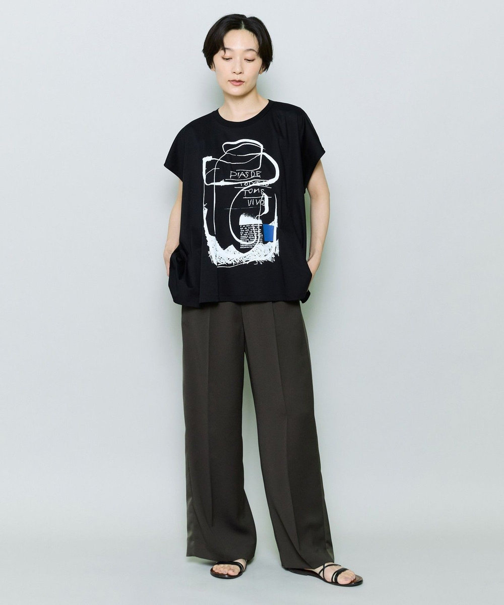 MOGA コットンスムースプリントTシャツ ブラック