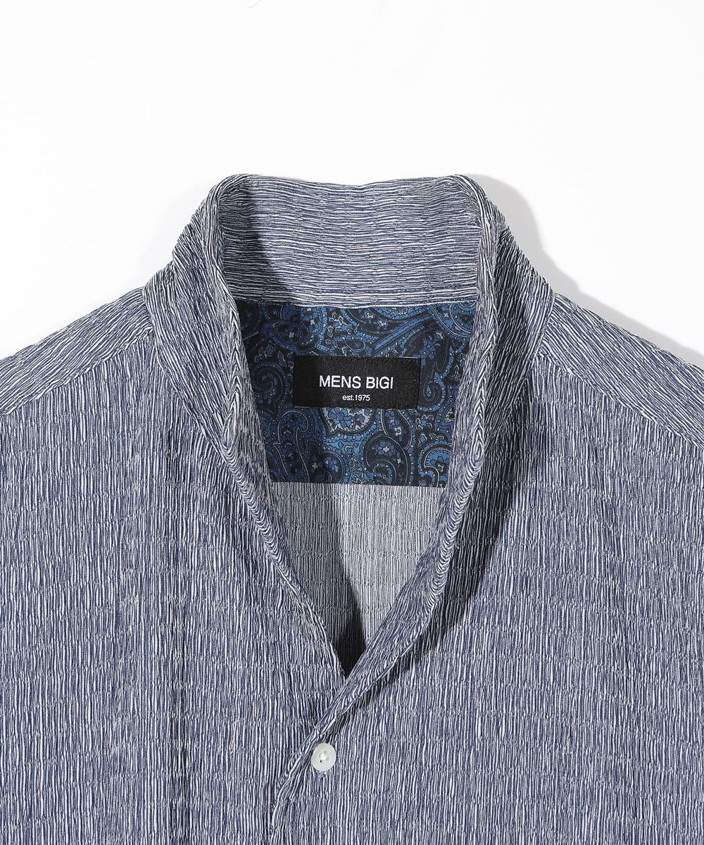 MEN'S BIGI シャーリング楊柳 シャツブルゾン＜ストレッチ＞ ネイビー