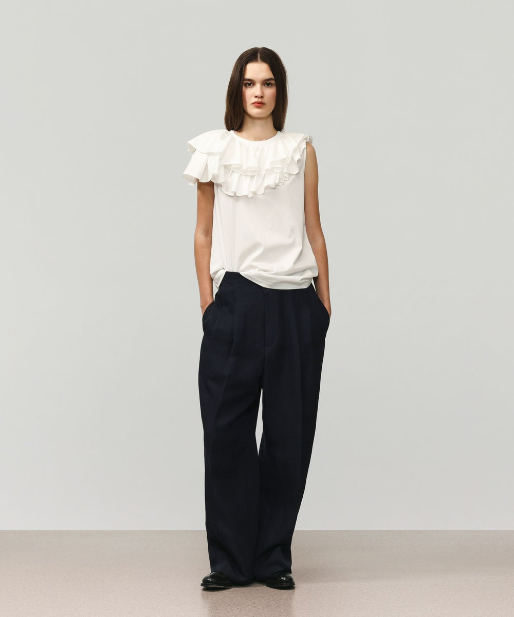 DÉPAREILLÉ COTTON JERSEY RUFFLE TOPS / コットンジャージーラッフルトップス ホワイト
