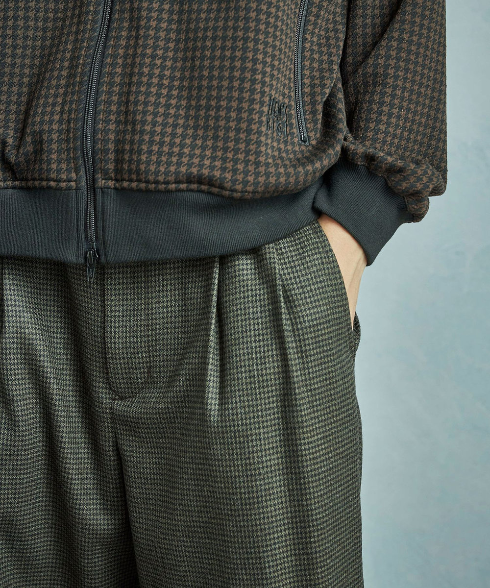 MEN'S BIGI 【50th Anniv . 中田 慎介】 WOOL HOUND'S TOOTH WIDE PANTS ブラウン