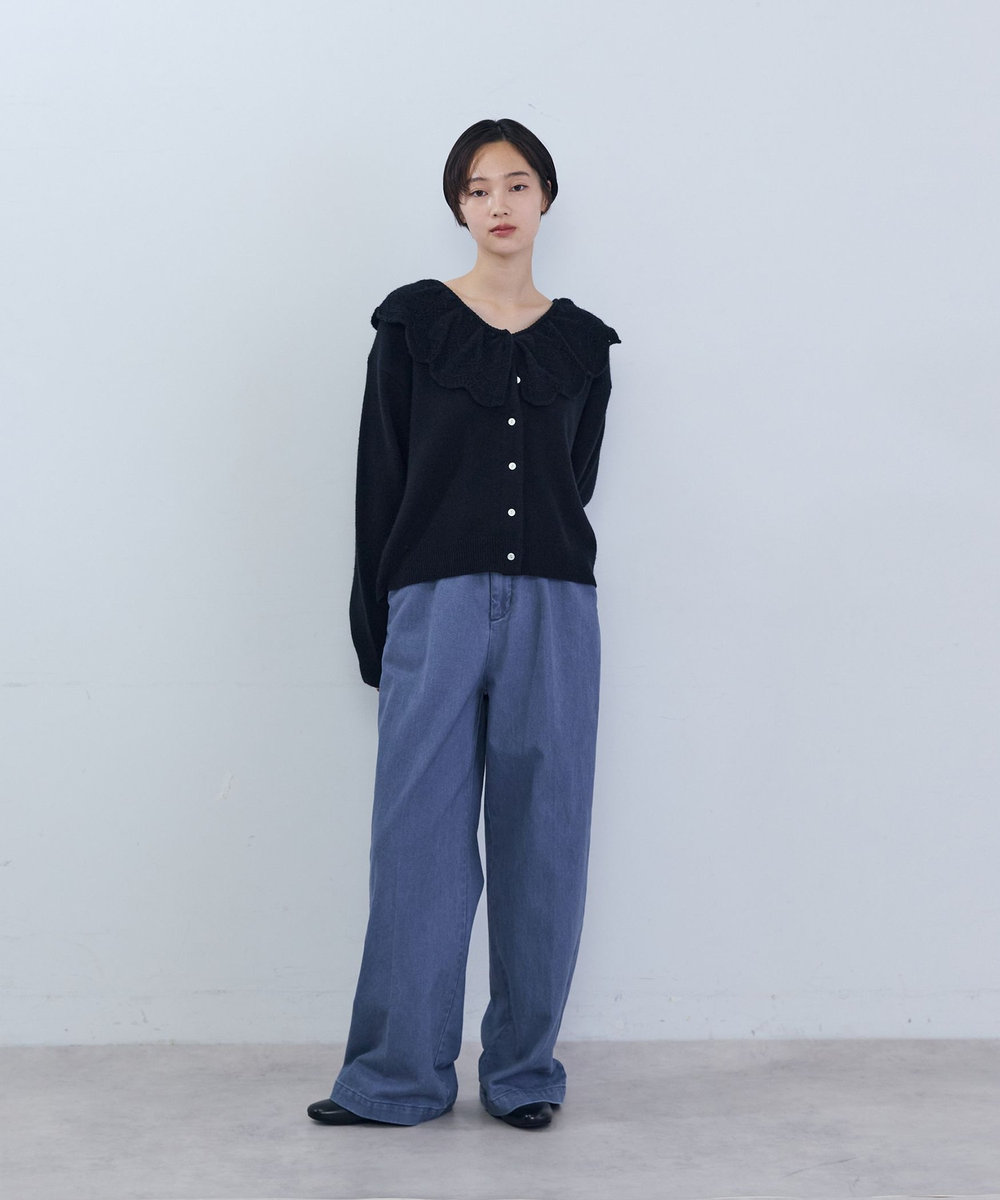 ADIEU TRISTESSE スカラップカラーニットカーディガン ブラック
