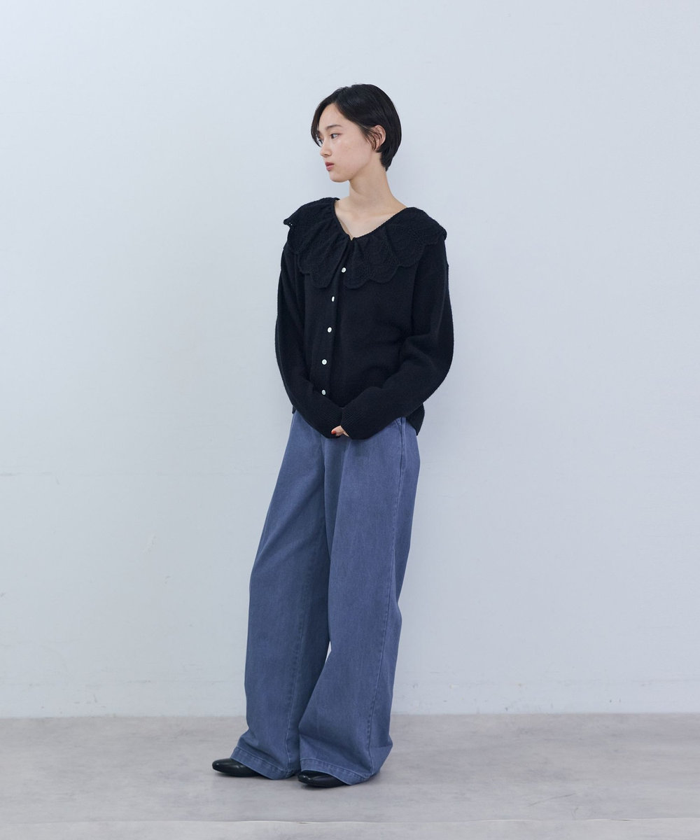 ADIEU TRISTESSE スカラップカラーニットカーディガン ブラック
