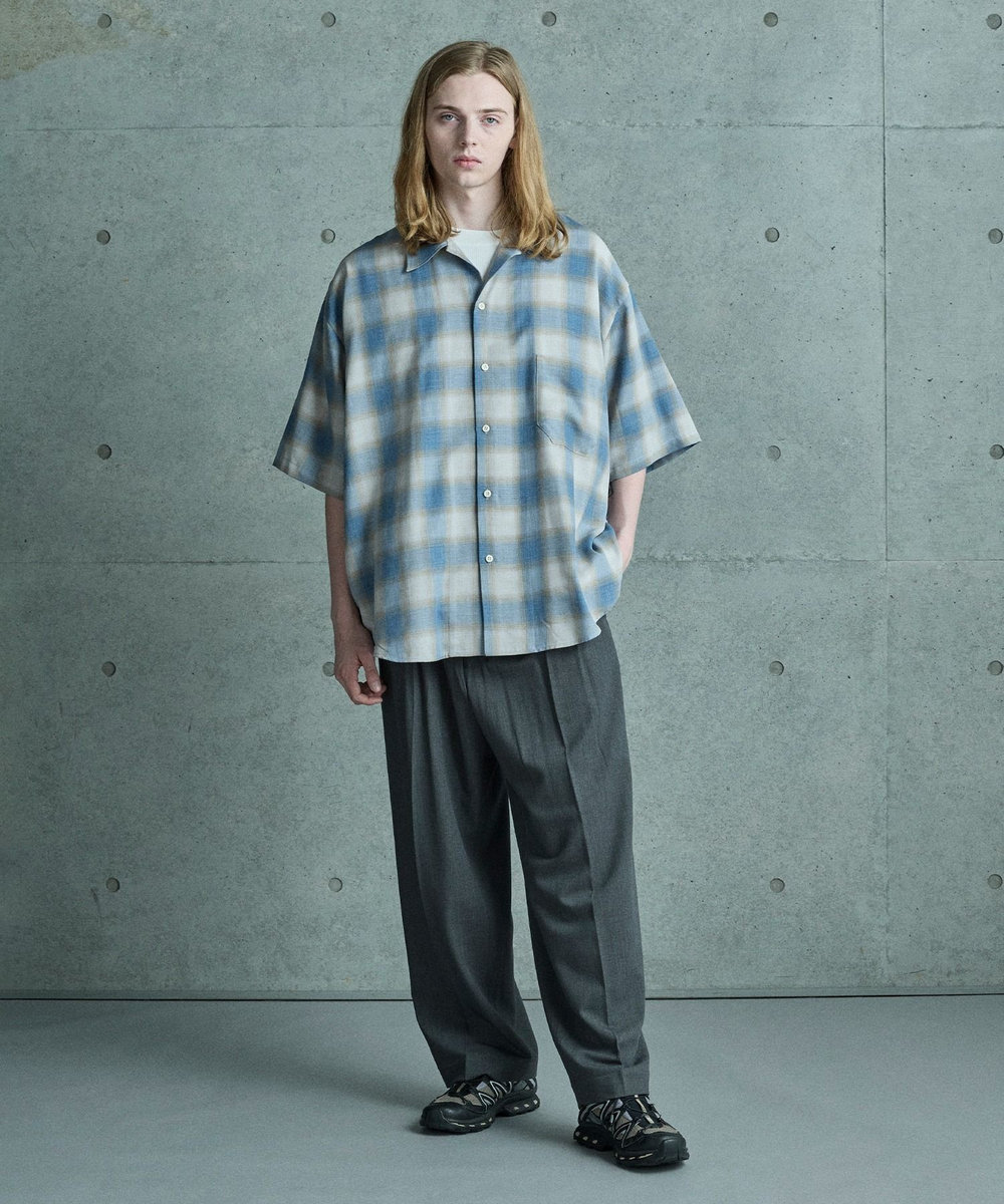 MEN'S BIGI シアーチェックビッグシルエットシャツ ブルー