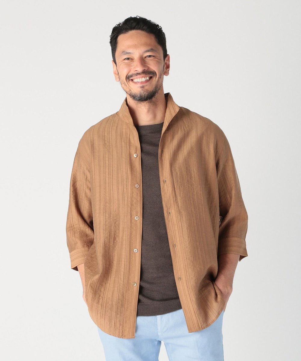 MEN'S BIGI 総柄シアージャカード7分袖オープンカラーシャツ ブラウン