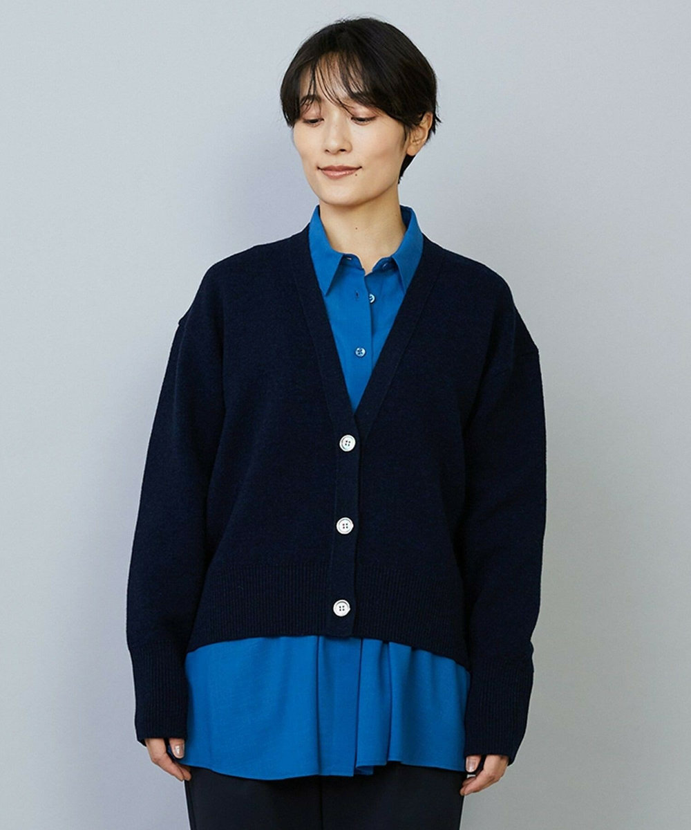 MOGA WOOLEN×AMOSSA Vネック配色カーディガン ブルー系その他