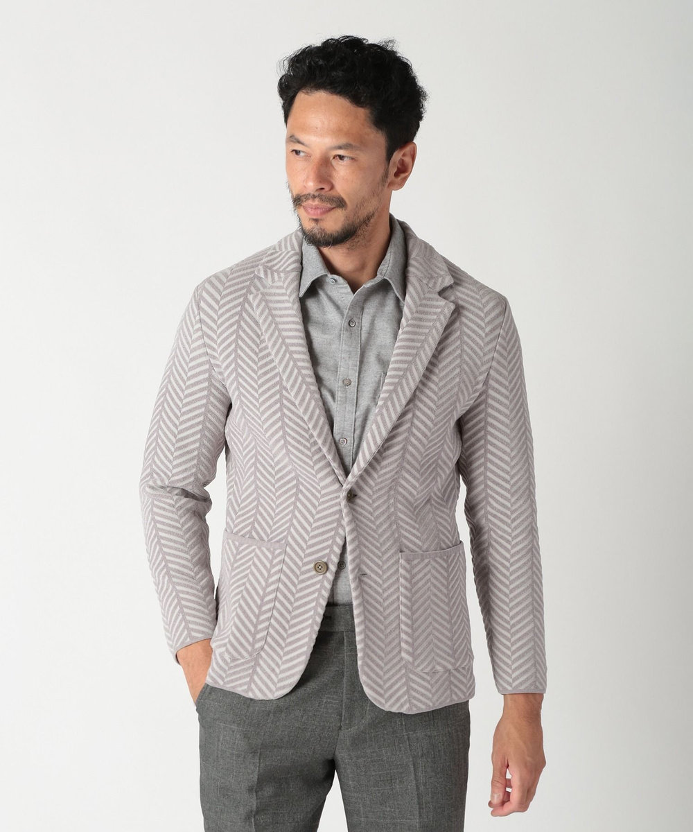 MEN'S BIGI ヘリンボーンニットジャケット グレー