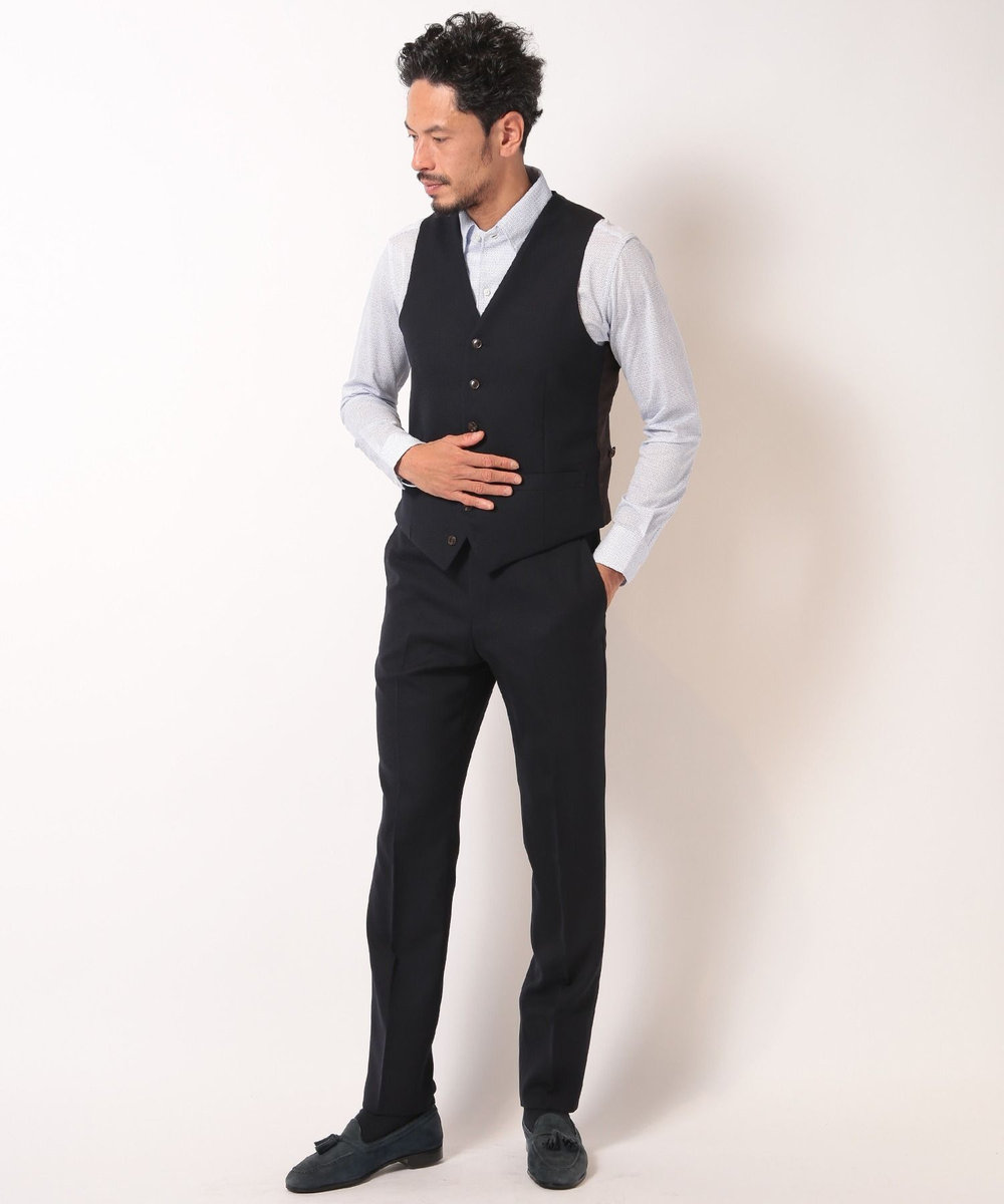 MEN'S BIGI 【ACTIVE TAILOR】ミックスヤーン/ホップサックベスト＜セットアップ・スリーピース対応＞ ネイビー