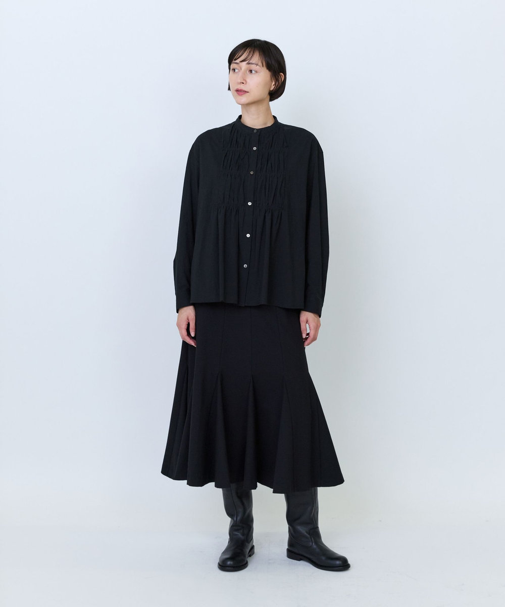 LOISIR コットンローンギャザーディテールブラウス ブラック