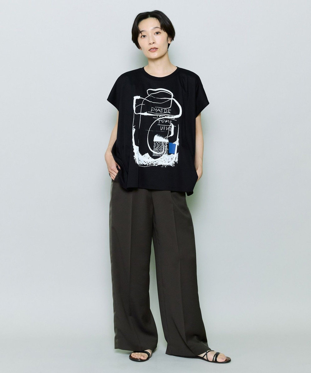 MOGA コットンスムースプリントTシャツ ブラック
