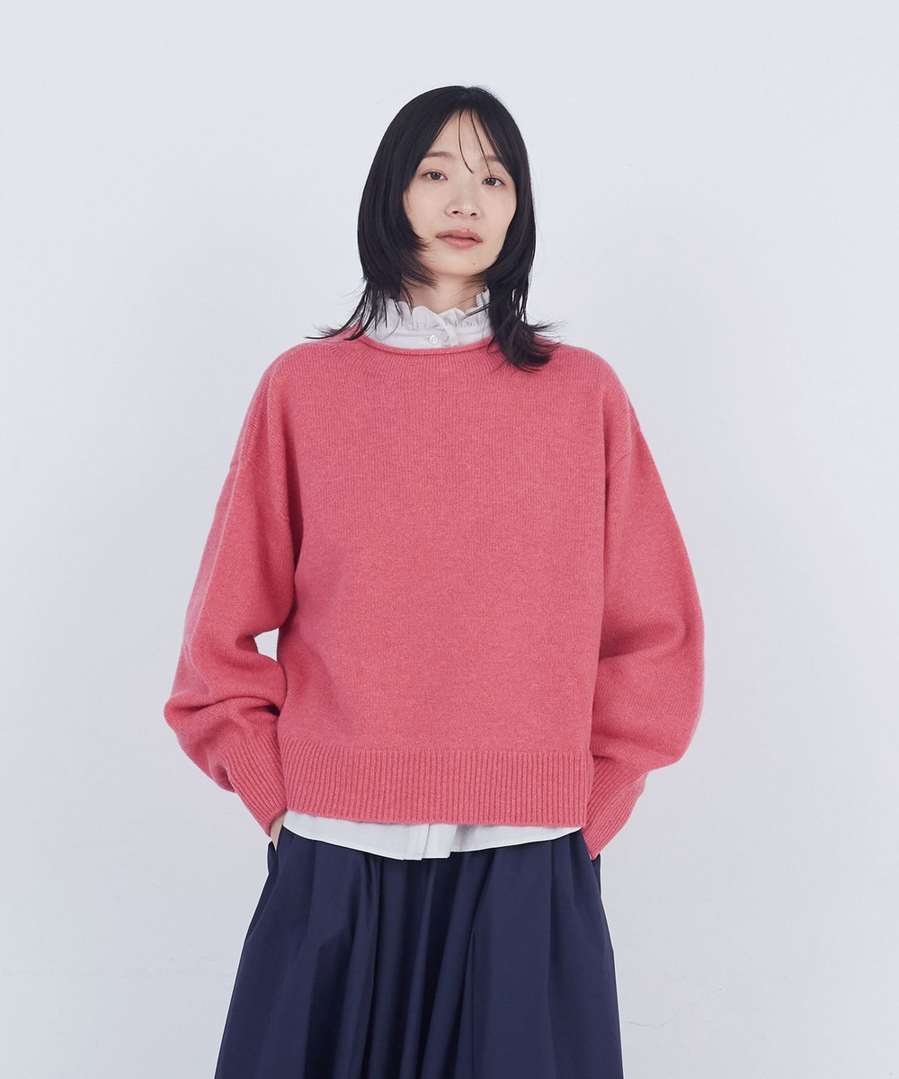 ADIEU TRISTESSE ロールカラーパフスリーブニット ピンク