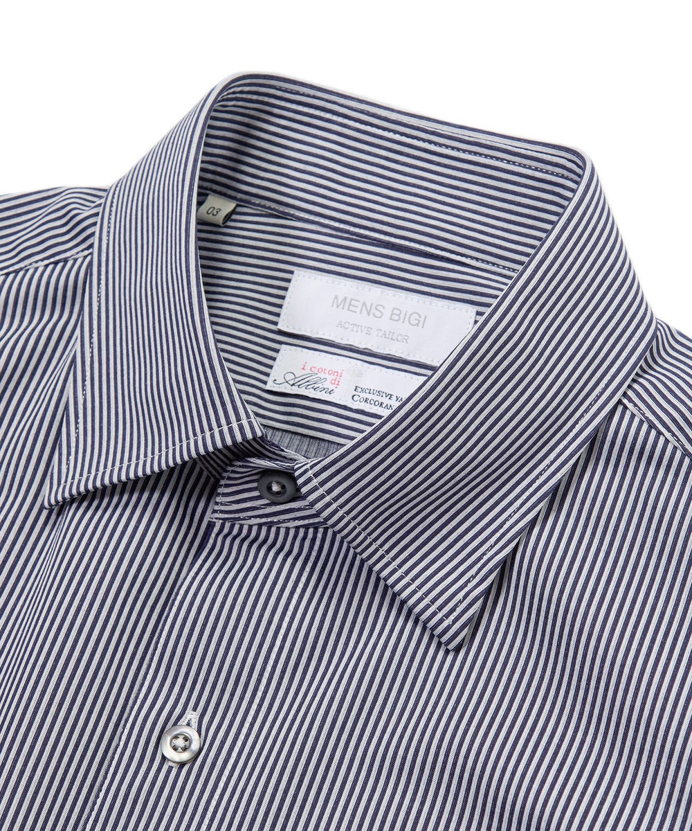 MEN'S BIGI J-CAMICIE ハイゲージジャージドレスシャツ（Albini×RENU）＜ストレッチ＞ ダークネイビー