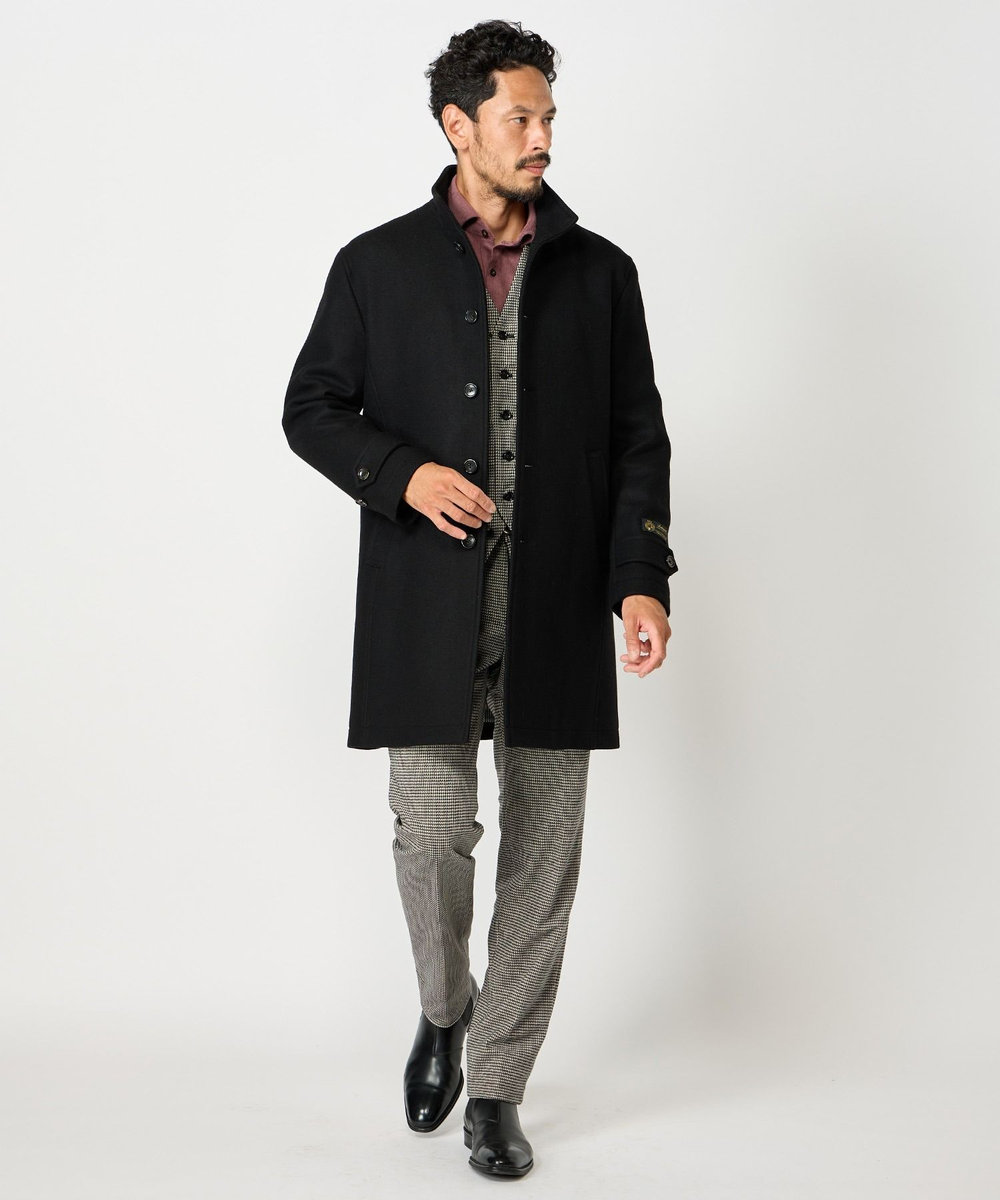 MEN'S BIGI Bellandiウールメルトンスタンドカラーコート ブラック