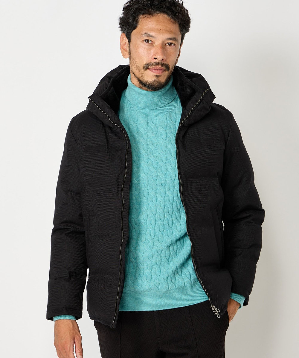 MEN'S BIGI マイクロブロックチェックボリュームネックダウン ブラック系その他