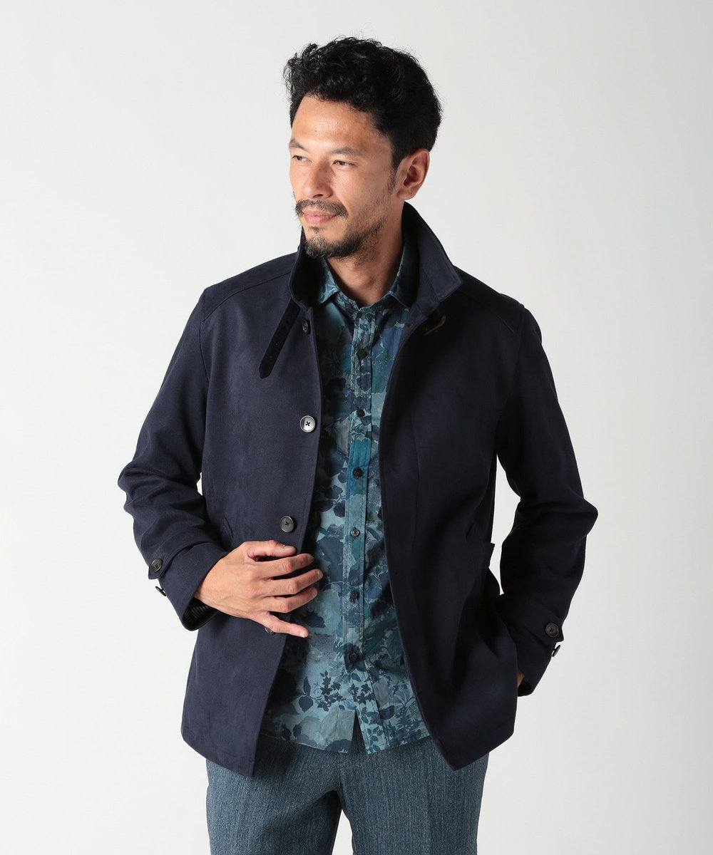 MEN'S BIGI フェイクスエード立ち襟ダンボールニットブルゾン ネイビー