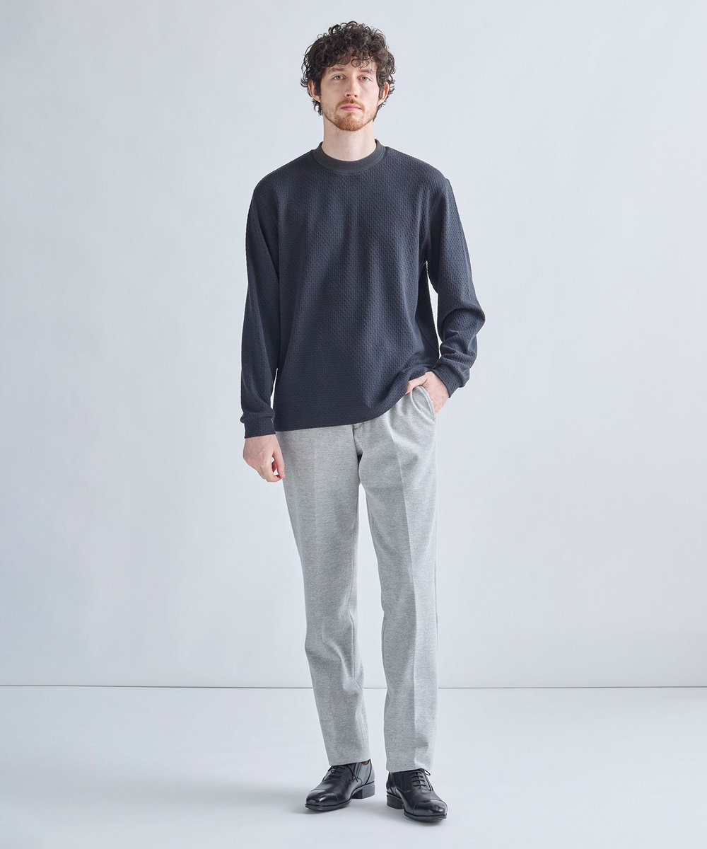 MEN'S BIGI ウール混フクレジャカード モックネックロングTEE［ストレッチ］ チャコールグレー