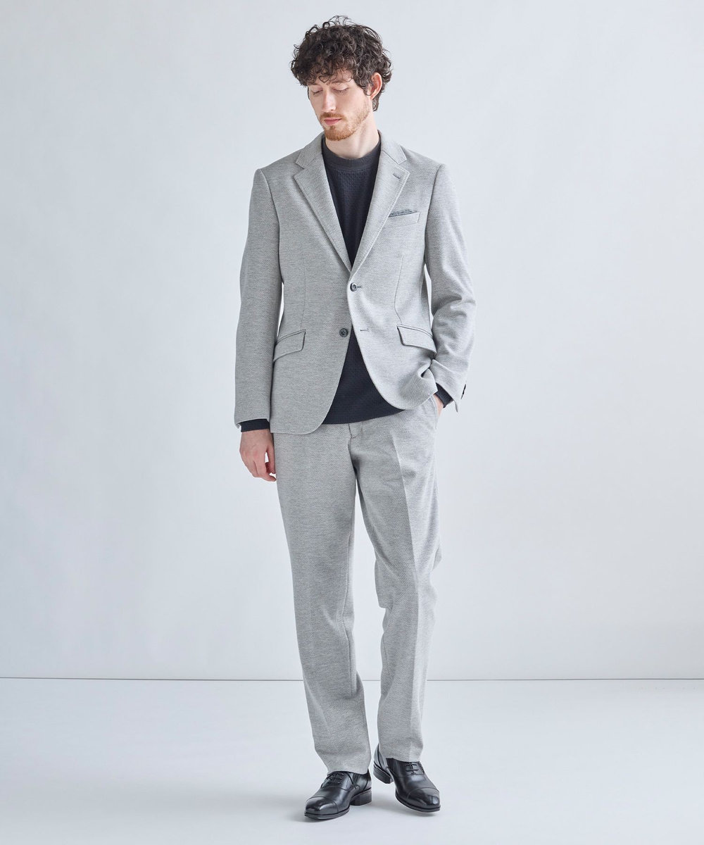 MEN'S BIGI ウール混フクレジャカード モックネックロングTEE［ストレッチ］ チャコールグレー