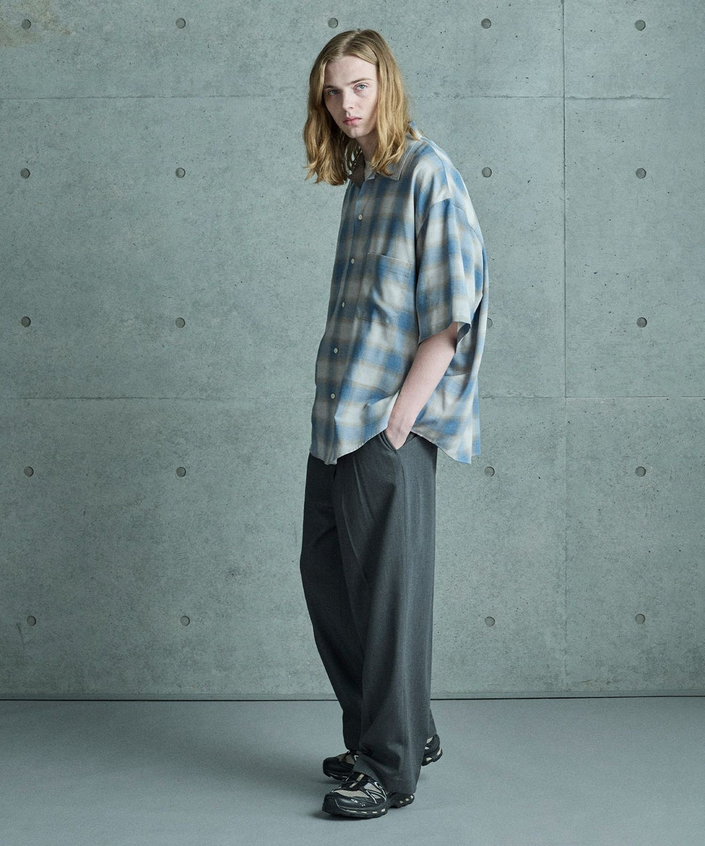 MEN'S BIGI シアーチェックビッグシルエットシャツ ブルー