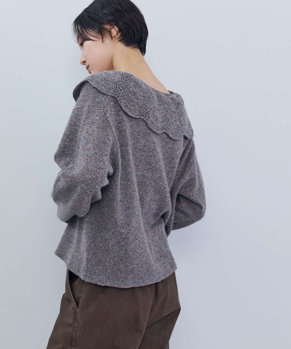 ADIEU TRISTESSE スカラップカラーニットカーディガン グレー系その他