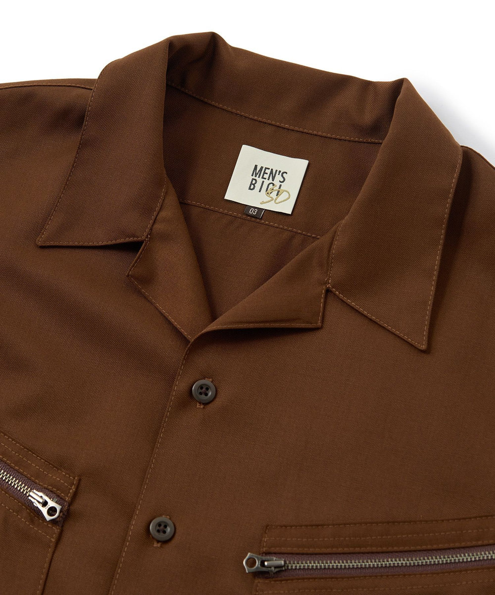 MEN'S BIGI ウールツイル オープンカラーワークシャツ ブラウン