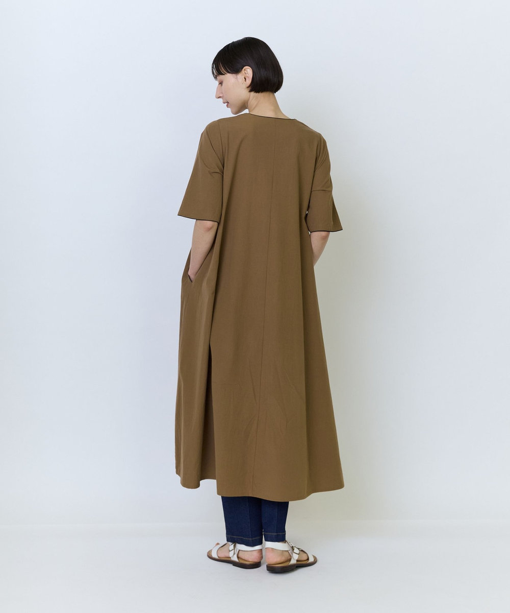 LOISIR コットンブロードAラインワンピース ブラウン