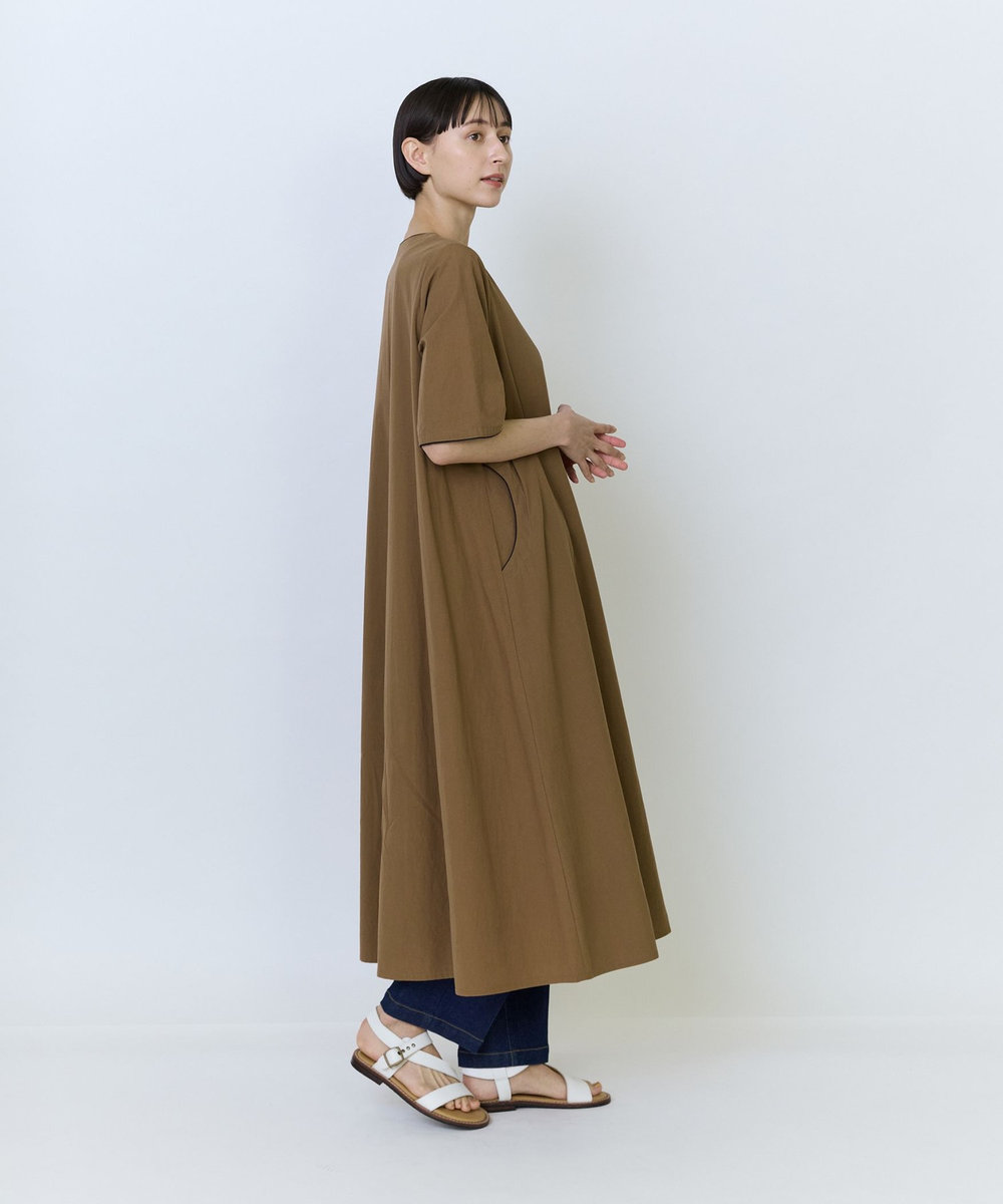 LOISIR コットンブロードAラインワンピース ブラウン